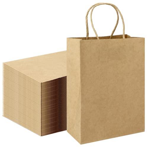 Sacchetti Carta Kraft con Manici - 100 Pezzi, Ideali per Regalo, Feste e Shopping (21x15x8cm, Marrone)