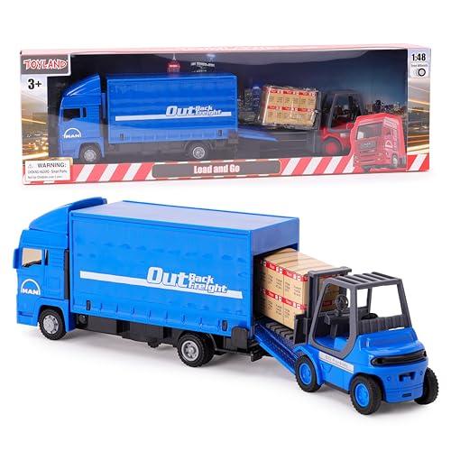 Toyland® - Set Veicoli Load & Go - Camion Scania, Carrello Elevatore e Pallet (Blu)