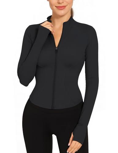 EIISSION Giacca Donna Felpa Donna Con Zip Abbigliamento Palestra Giacca Sportiva con passanti per i pollici Set Sportivo Yoga Giacche Nero XS