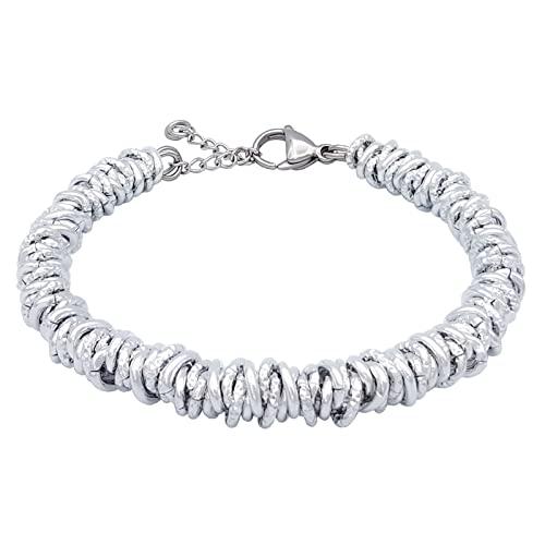 ParticolarModa Bracciale Donna Regolabile Nodini Anellini Acciaio Alluminio