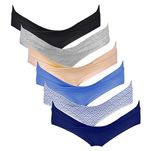 Intimate Portal Mutande Gravidanza in Cotone a Vita Bassa Mutandine Premaman e Post Parto Donna Slip Brasiliana Pacco da 6 Midnight Shore XL