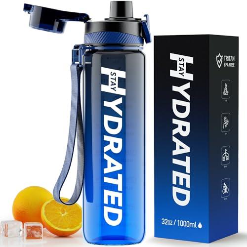 Mevoly Borraccia 1 Litro, Borraccia Palestra con Orari per Bere, Borraccia Sportiva Motivazionale 1L senza BPA, Antigoccia, Trasparente Bottiglia Acqua per Ufficio, Scuola, Trekking