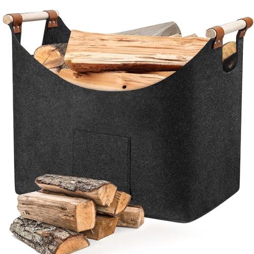 Cesto Portalegna in Feltro XL con Manici in Legno Removibili