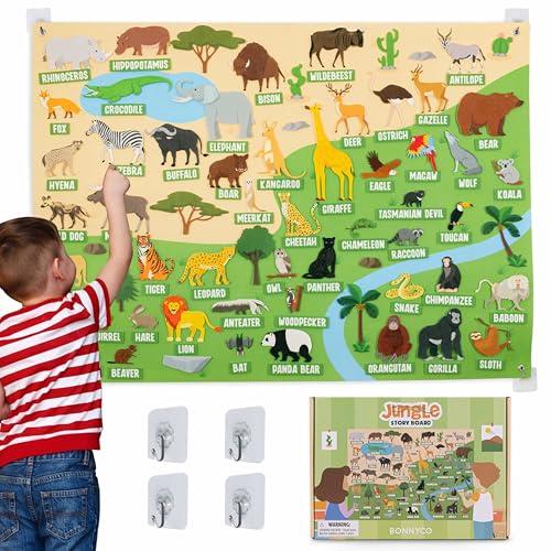 BONNYCO Lavagna di Feltro con Animali della Giungla - Gioco Educativo Montessori