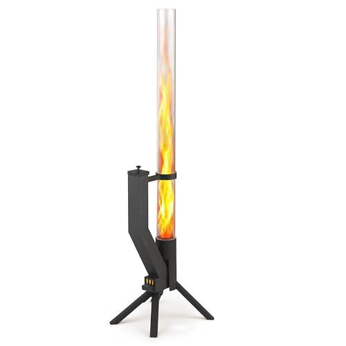 Gardenflare Colonna di Fuoco Nera in Acciaio Inox e Torcia a Pellet