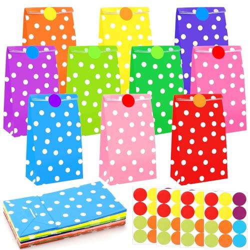Sacchetti Regalo in Carta Kraft con Pois Colorati e Adesivi - Set da 40