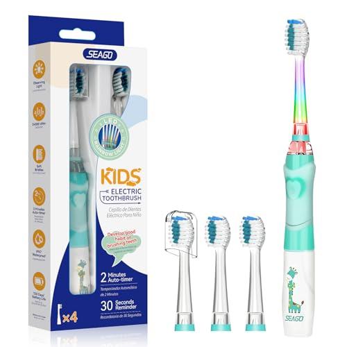 Seago Spazzolino Elettrico Bambini con Timer e LED - Modello Giraffa Verde