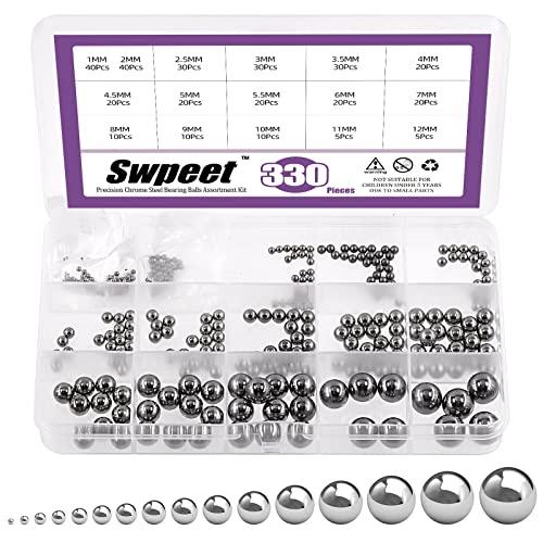 Swpeet 330 Pezzi Sfere in Acciaio di Precisione in 16 Diverse Dimensioni