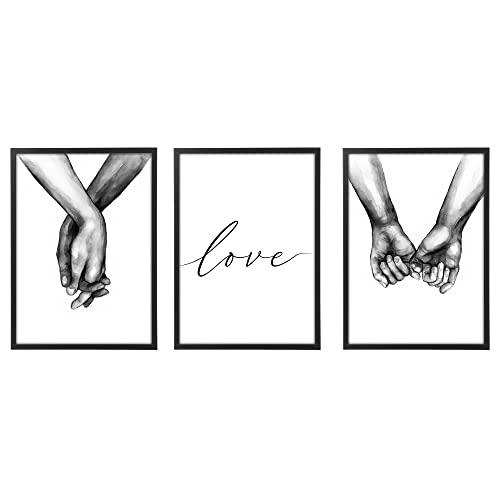 Quadro Moderno - Mani che si stringono intrecciate Love - con Cornice - Verticale 3 Pezzi - varie dimensioni vari colori Made in Italy