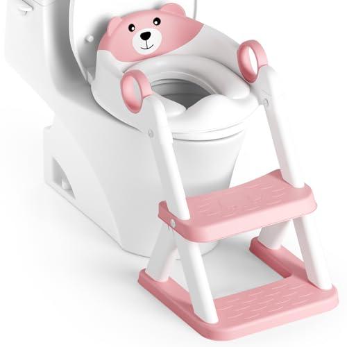 Rabb 1st Riduttore wc bambini, sedile rialzato maschi e femmine, pedana antiscivolo anti-spruzzo scala per water, Rosa