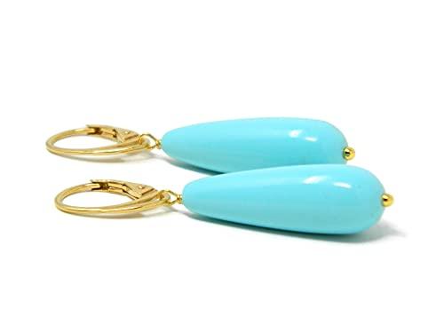 Orecchini a monachella in argento dorato con gocce di pasta di turchese - Dodi Gioielli