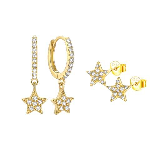 Epoch World 2 Paia Orecchini a Stella da Donna in Argento 925 e Oro