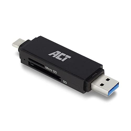 ACT AC6375 Lettore di Schede USB-C/USB-A per SD/Micro SD