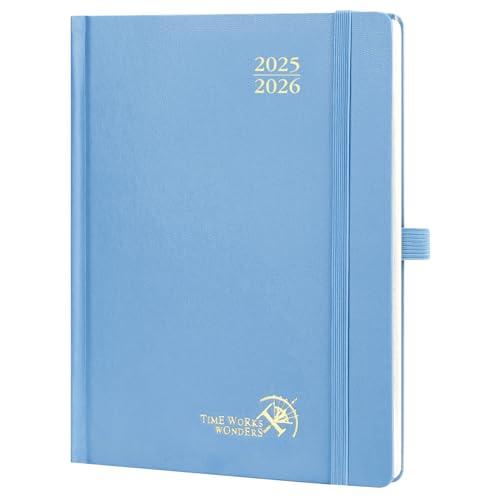 POPRUN Agenda 2025 2026 Settimanale Verticale 22 x 16,5 cm, Diario Scuola 17 Mesi da Ago.2025 a Dic.2026, Copertina Rigida, Carta Spessa da 80 GSM, Blu Foschia