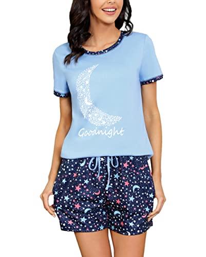 Uniexcosm Pigiama Donna Cotone Corto Estivo Cielo Blu L
