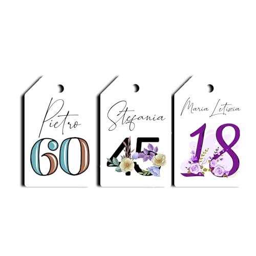 12 Cartellini Tag Bigliettini per Compleanno Adulti 18-99 Anni Personalizzati