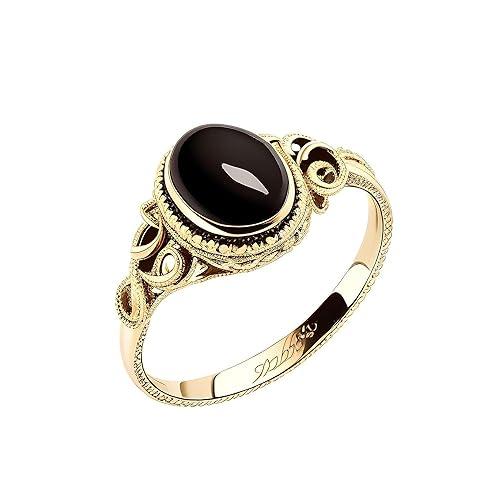 Anello Elammo in Argento 925 con Onice Nero e Placcatura in Oro Giallo 18K