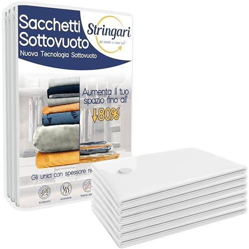 Stringari 6 Sacchi S 60x40 - Sacchetti Sottovuoto Vestiti - Buste di Qualità Superiore per Piumoni