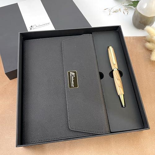 Penna Sfera Legno di Ulivo Italiano Personalizzato + Taccuino A5 - Confezione Regalo
