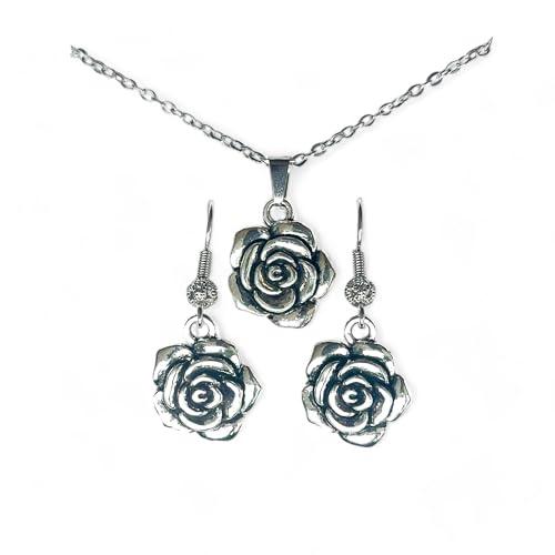 Set Gioielli Donna: Orecchini e Collana Fiori d'Argento