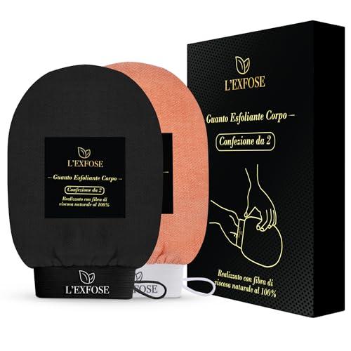 L'Exfose 2x Guanto Esfoliante Corpo - Guanto di Crine Kessa Scrub Corpo in Viscosa