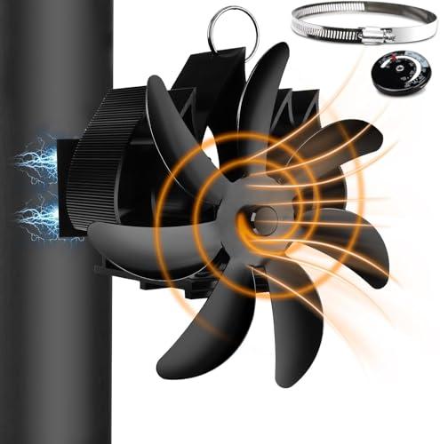 Fwiull Ventola Magnetica per Stufa a Legna a 7 Pale con Termometro