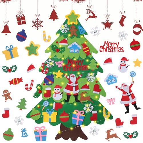 DazSpirit Albero di Natale in Feltro Fai da Te con 32 Ornamenti e Luci LED