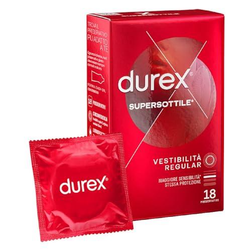 Durex Supersottile Regular, Preservativi Ultra Sottili Vestibilità Regular, 18 Profilattici