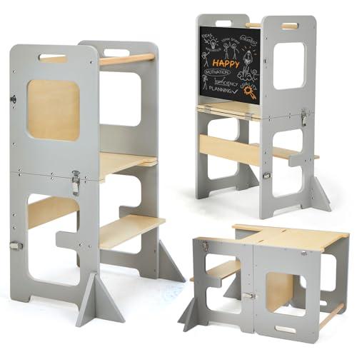labebe Torre Montessori 3 in 1 Pieghevole con Lavagna - Grigio