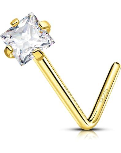 OUFER Piercing Naso Argento Sterling 925 con Zircone Quadrato