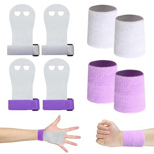 Scettar Set di Polsini da Ginnastica, 2 Paia Manopole Paracalli per Ginnastica Artistica Bambina, Falcon Grip Pad per Cross Training per Ragazzi e Ragazze, con 4 Polsini Palestra (Bianco, Viola)