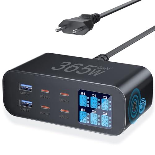 Caricatore USB C Multiplo 365W con Schermo LED, YSYFAD 6 Porte GaN