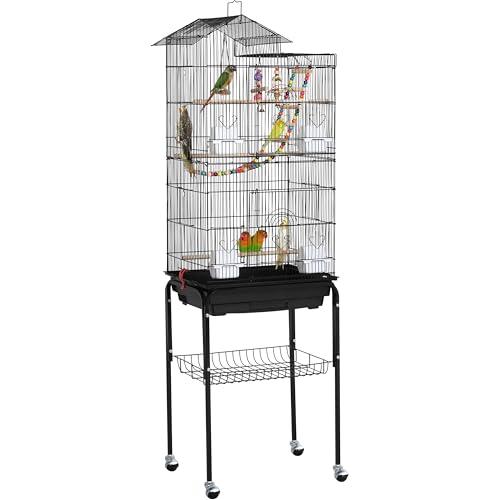 Yaheetech Gabbia Voliera per Uccelli Pappagalli Calopsite Inseparabili con Piedistallo e Ruote