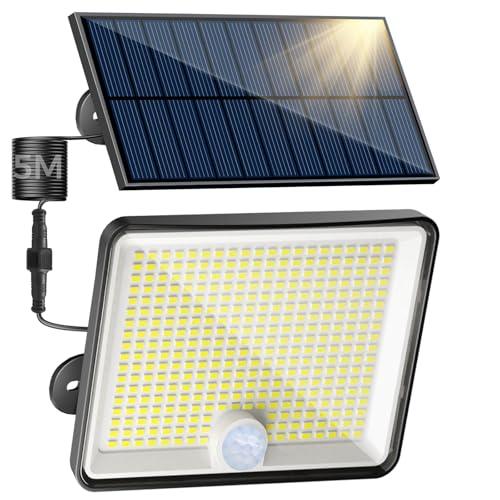 Peasur Luce Solare Led Esterno, 348LED Faretti Solari a Led da Esterno con Sensore di Movimento, IP65 Impermeabile Faro Led Esterno con Pannello Solare 3 Modes Faretto Solare per Giardino Garage