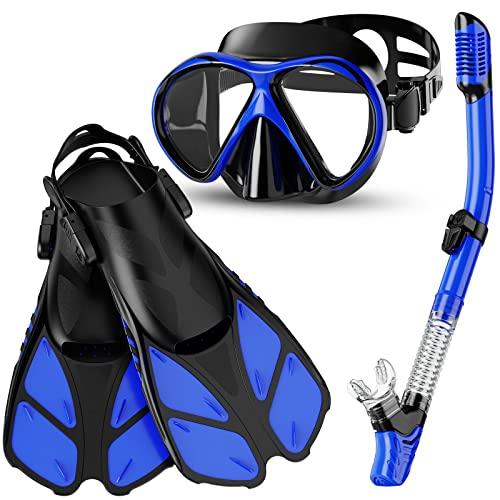 Smyidel Set di pinne da snorkeling per adulti con pinne corte regolabili, maschera di alta qualità e boccaglio dry-top con borsa per il trasporto