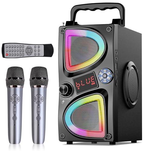 SUPNIU A50 Macchina Karaoke Bluetooth Portatile con 2 Microfoni Wireless e Luci LED