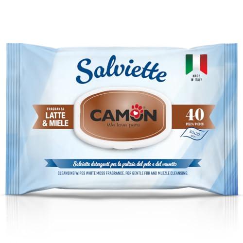 CAMON Salviette Detergenti per Cani e Gatti Latte e Miele - 40 Pezzi