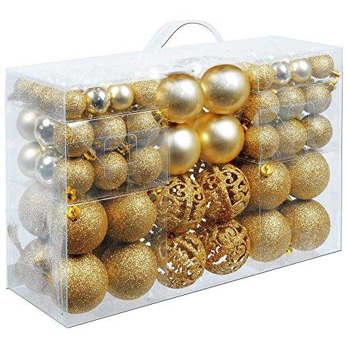 BAKAJI Confezione 100 Palline di Natale Oro, Diametro 3/4/6 cm, Decorazioni per Albero