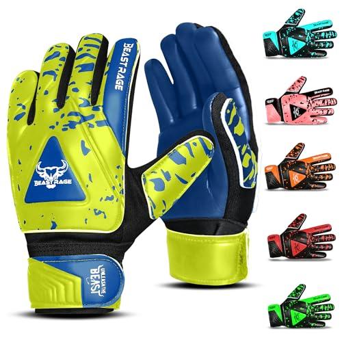 Guanti da Portiere per Bambini BEAST RAGE - Giallo Neon/Blu, Taglia 5