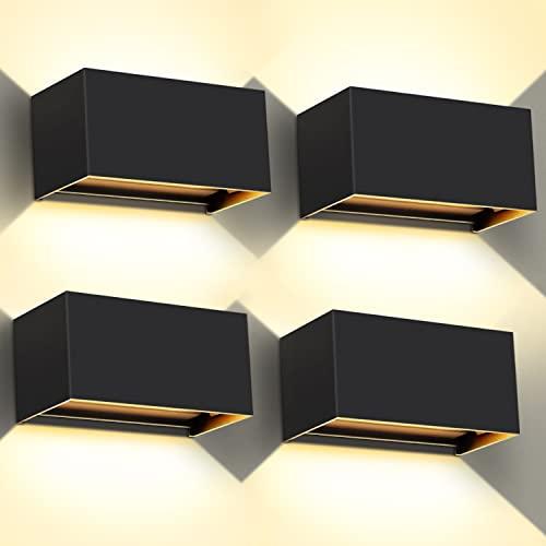 Kingwen 4 Pezzi Applique da Parete Interno Esterno 20W Angolo del Fascio Regolabile Lampade Moderne 3000K Bianco Caldo IP65 Impermeabile Nero