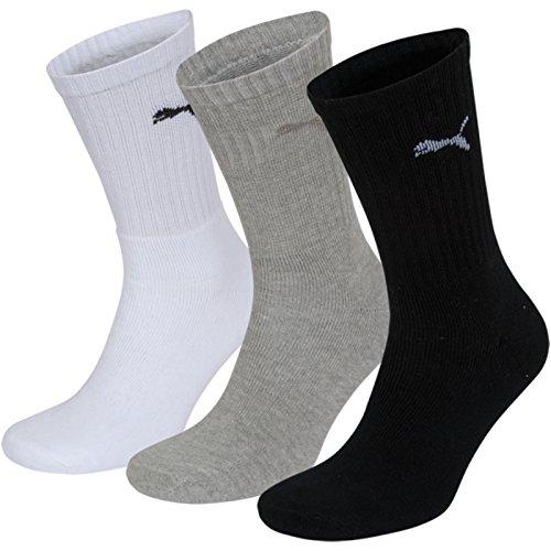 PUMA Crew, Calzini Unisex - Adulto, Bianco/Grigio/Nero, 39-42 (Pacco da 3)