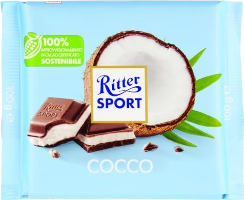 RITTER SPORT Cocco, Tavoletta di Cioccolato al Latte Ripieno di Cocco, 100g