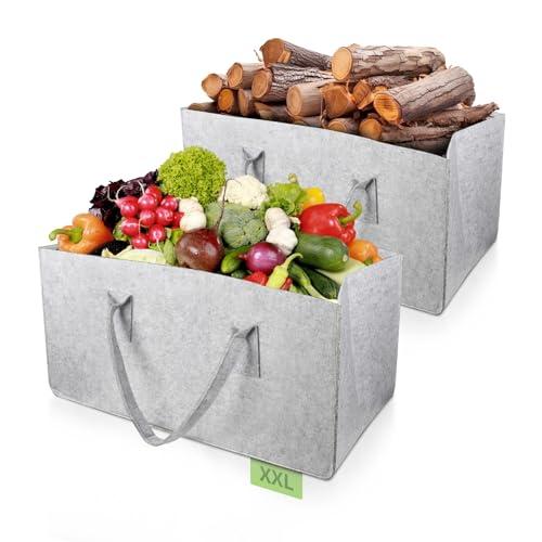 EFUTURETIME 2pz Borsa in Feltro, 61×32×32cm, 60L Cestini per Legna da Ardere con Manici, Grande Shopper Pieghevole in Feltro, Cesto Multiuso per Legna, Vestiti, Giocattoli, Libri, Grigio