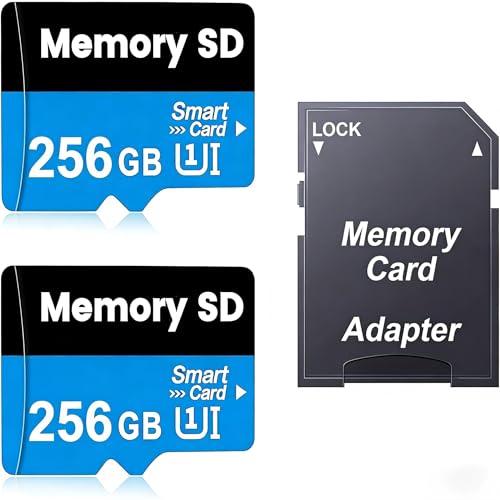 2 Pack Scheda di Memoria da 256 GB con Adattatore, Scheda SD 256GB Grande Capacità Alta Velocità UHS-I C10 A1 Memory TF Card for Tablet/Mobile Phone/Camera/Car Audio/Game Console