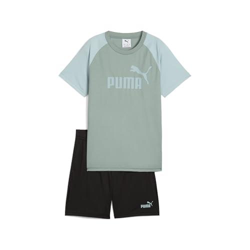 PUMA ESS No.1 Logo Poly Tee and Shorts Set B - Tuta Sportiva Bambino Green Moon