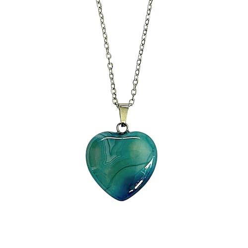 Collana con Ciondolo a Cuore in Agata Blu - Gioiello Artigianale in Acciaio Inossidabile