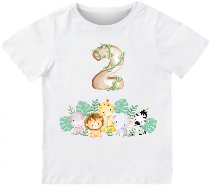T-shirt Compleanno 2 Anni Tema Giungla Safari - Bianco