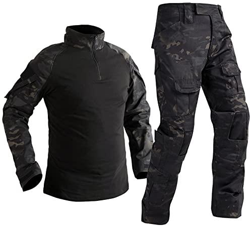 Uugood Completo Tattico Militare Uomo: Camicia e Pantaloni Multicam Notte Oscura