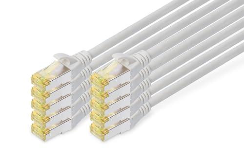 DIGITUS Cavo LAN Cat 6A - 0,5m - 10 pezzi - Cavo di rete RJ45 - S/FTP schermato - Compatibile con Cat-6 & Cat-7 - Grigio