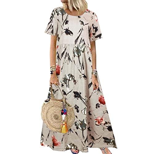 Abito Lungo Estivo in Lino di Cotone Stampato - BAIXIAOCHI